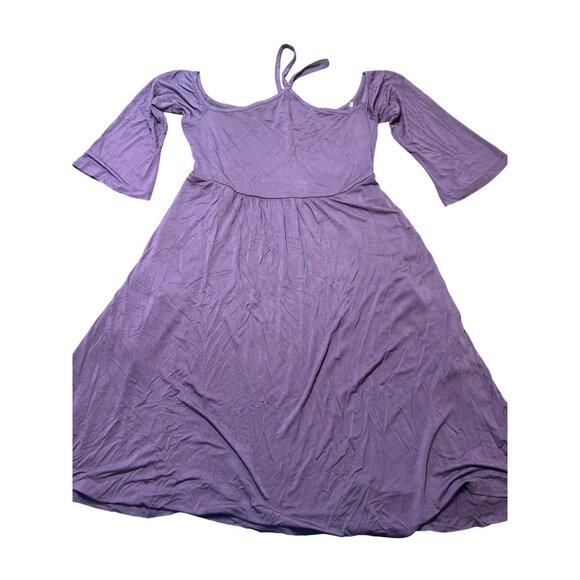 Soma Y Neck Dress Cold Shoulder Short Merlot Jersey Knit Pockets Size Small - Picture 2 of 6